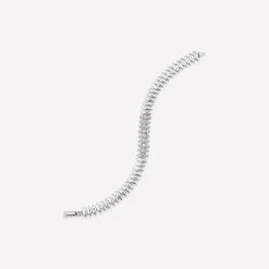 Sterling Silver Marquise Cubic Zirconia & Polished Oblong Links Bracelet
