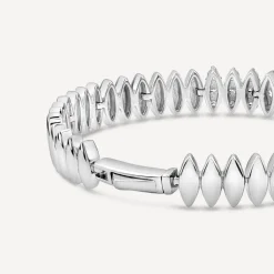 Sterling Silver Marquise Cubic Zirconia & Polished Oblong Links Bracelet