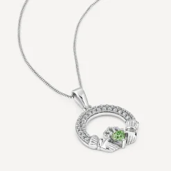 Sterling Silver May Birthstone Pave Cubic Zirconia Claddagh Pendant