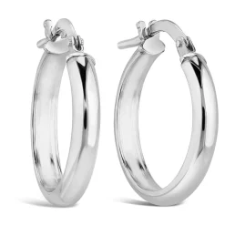 Sterling Silver 15mm Plain Hoop Earrings
