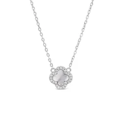 Sterling Silver Mother of Pearl & Cubic Zirconia Clover Petal Necklet