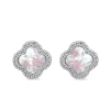 Sterling Silver Mother of Pearl & Cubic Zirconia Clover Petal Stud Earrings