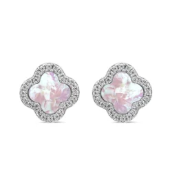 Sterling Silver Mother of Pearl & Cubic Zirconia Clover Petal Stud Earrings