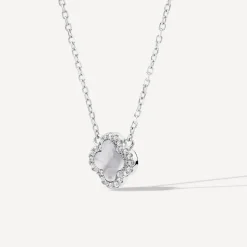 Sterling Silver Mother of Pearl & Cubic Zirconia Clover Petal Necklet