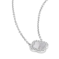 Sterling Silver Mother of Pearl & Cubic Zirconia Clover Petal Necklet