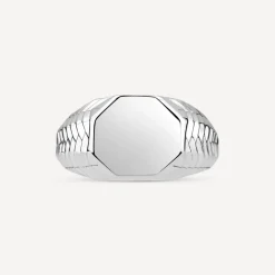 Sterling Silver Octagon Patterned Sides Men's Signet Ring