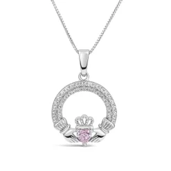 Sterling Silver October Birthstone Pave Cubic Zirconia Claddagh Pendant