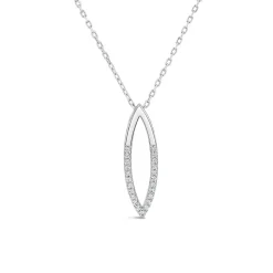 Sterling Silver Open Marquise Polished & Cubic Zirconia Pave Set Pendant