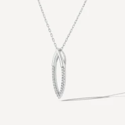 Sterling Silver Open Marquise Polished & Cubic Zirconia Pave Set Pendant