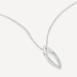 Sterling Silver Open Marquise Polished & Cubic Zirconia Pave Set Pendant