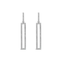 Sterling Silver Open Rectangle Cubic Zirconia Pave Set Drop Earrings