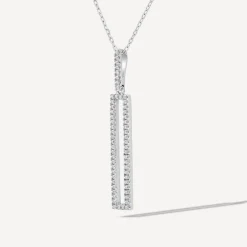 Sterling Silver Open Rectangle Cubic Zirconia Pave Set Pendant