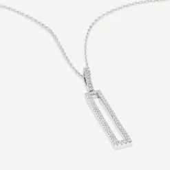 Sterling Silver Open Rectangle Cubic Zirconia Pave Set Pendant