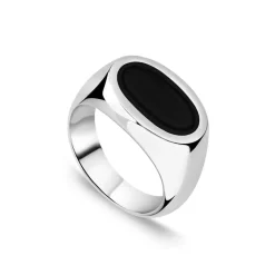 Sterling Silver Oval Black Onyx Signet Ring