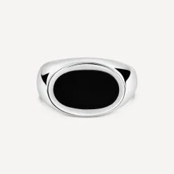 Sterling Silver Oval Black Onyx Signet Ring