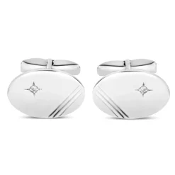 Sterling Silver Oval Cubic Zirconia Set Cufflink