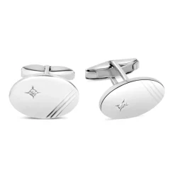 Sterling Silver Oval Cubic Zirconia Set Cufflink