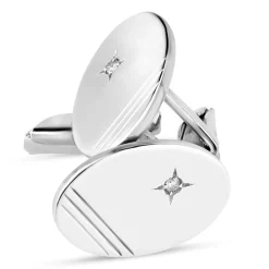 Sterling Silver Oval Cubic Zirconia Set Cufflink
