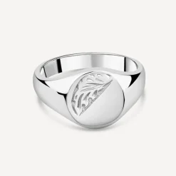Sterling Silver Oval Engraved Corner Signet Ring