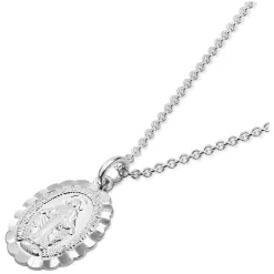 Sterling Silver Oval Frill Miraculous Medal (Chain Included)