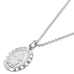 Sterling Silver Oval Frill Miraculous Medal (Chain Included)