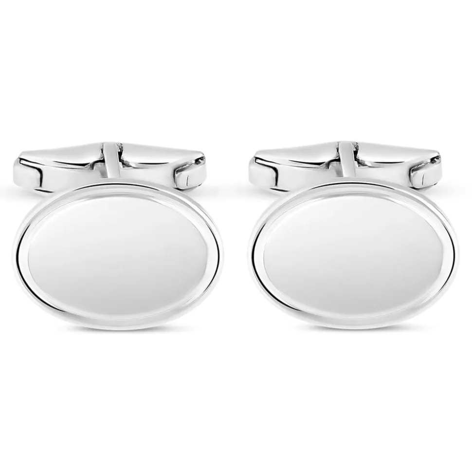 Sterling Silver Oval Plain Cufflinks