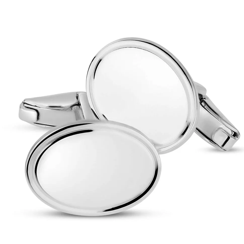 Sterling Silver Oval Plain Cufflinks
