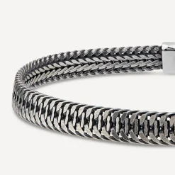 Sterling Silver Oxidised Flat Herringbone Bracelet