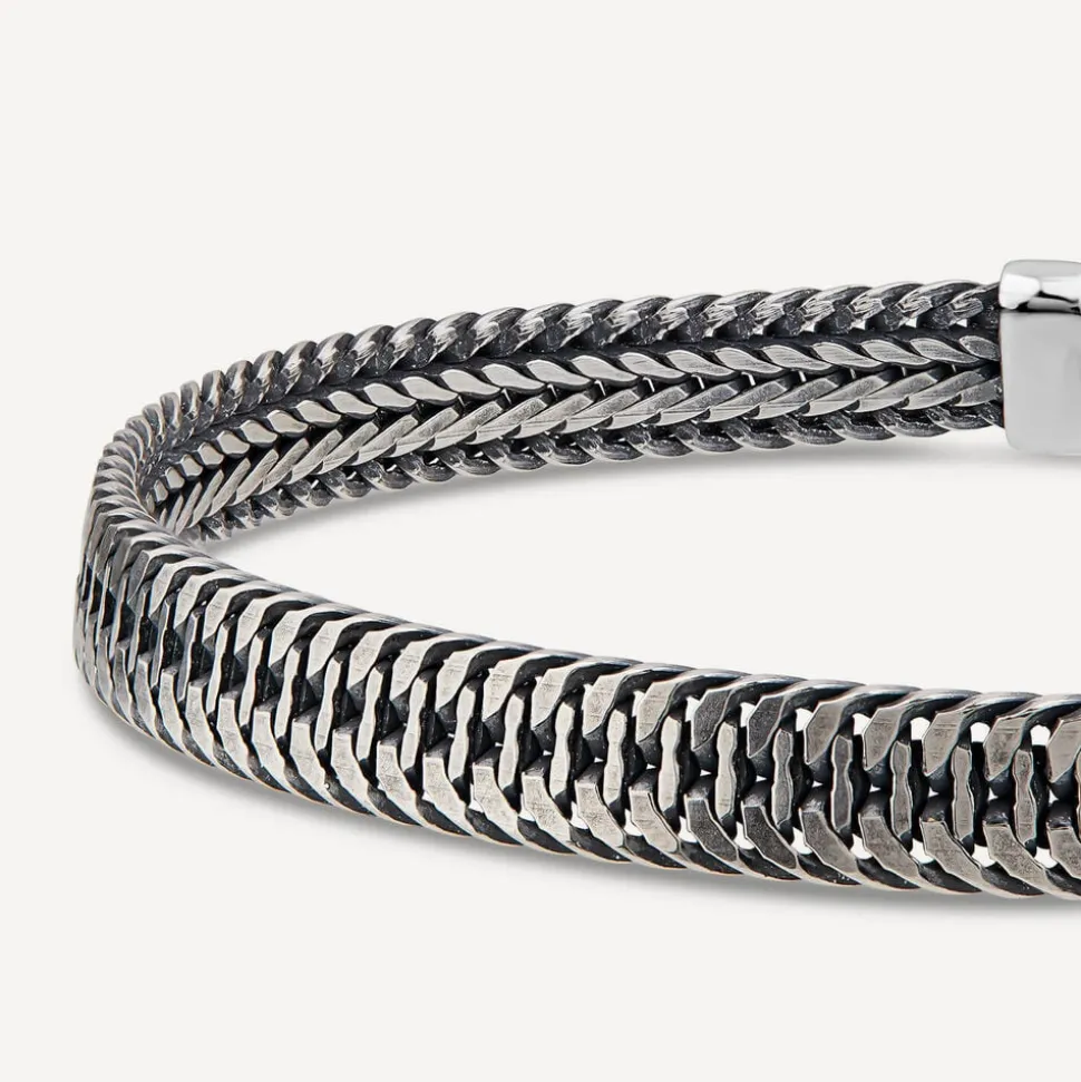 Sterling Silver Oxidised Flat Herringbone Bracelet
