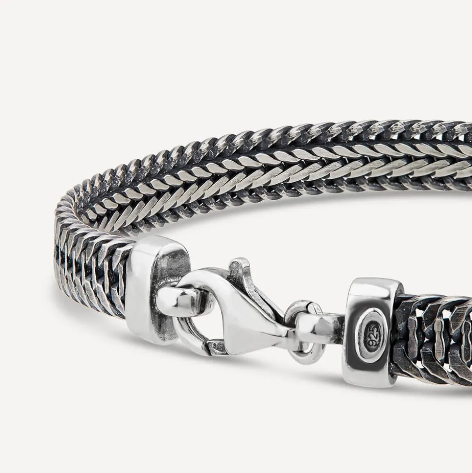 Sterling Silver Oxidised Flat Herringbone Bracelet