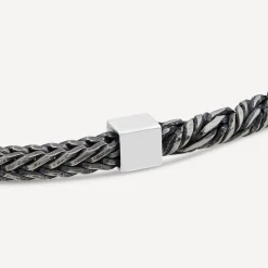 Sterling Silver Oxidised Rope & Herringbone Link Bracelet