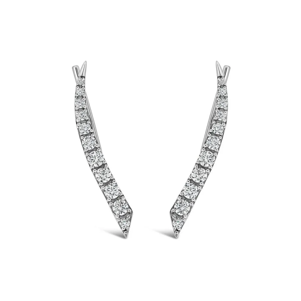 Sterling Silver Pave Cubic Zirconia Curve Bar Climber Earrings