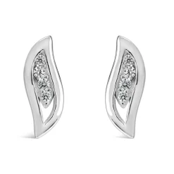 Sterling Silver Pave Cubic Zirconia Open Teardrop Stud Earrings