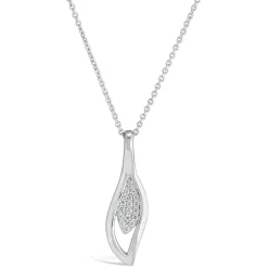 Sterling Silver Pave Cubic Zirconia Open Teardrop Pendant (Chain Included)