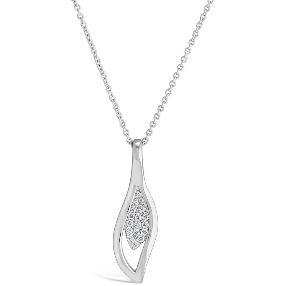 Sterling Silver Pave Cubic Zirconia Open Teardrop Pendant (Chain Included)