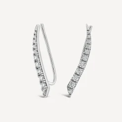 Sterling Silver Pave Cubic Zirconia Curve Bar Climber Earrings