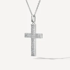 Sterling Silver Pave Cubic Zirconia Cross Pendant