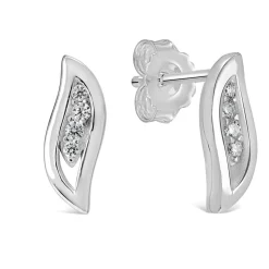 Sterling Silver Pave Cubic Zirconia Open Teardrop Stud Earrings