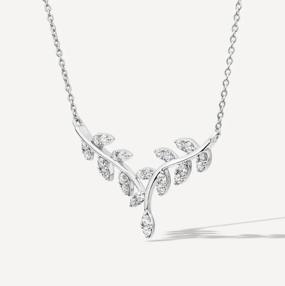 Sterling Silver Pave Cubic Zirconia Branch Design Hammock Necklet