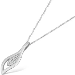 Sterling Silver Pave Cubic Zirconia Open Teardrop Pendant (Chain Included)