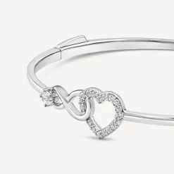 Sterling Silver Pave Cubic Zirconia Heart & Infinity Symbols Bangle