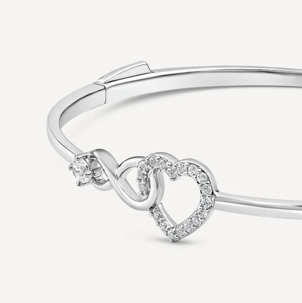Sterling Silver Pave Cubic Zirconia Heart & Infinity Symbols Bangle
