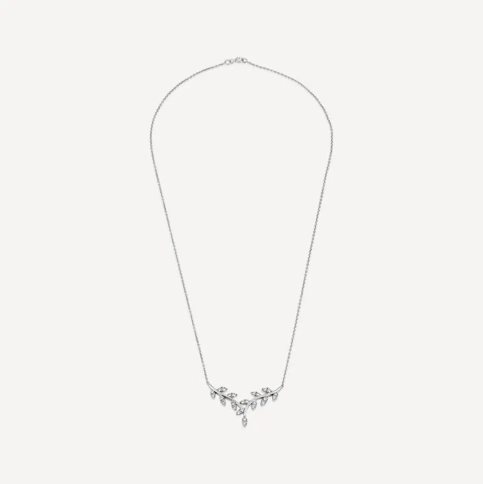 Sterling Silver Pave Cubic Zirconia Branch Design Hammock Necklet