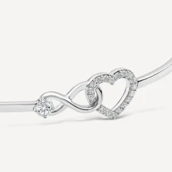 Sterling Silver Pave Cubic Zirconia Heart & Infinity Symbols Bangle