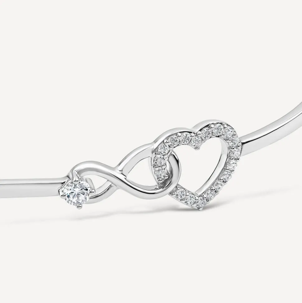 Sterling Silver Pave Cubic Zirconia Heart & Infinity Symbols Bangle