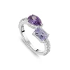 Sterling Silver Pear & Emerald Cut Purple & Lavender Cubic Zirconia Toi Et Moi Shoulders Ring