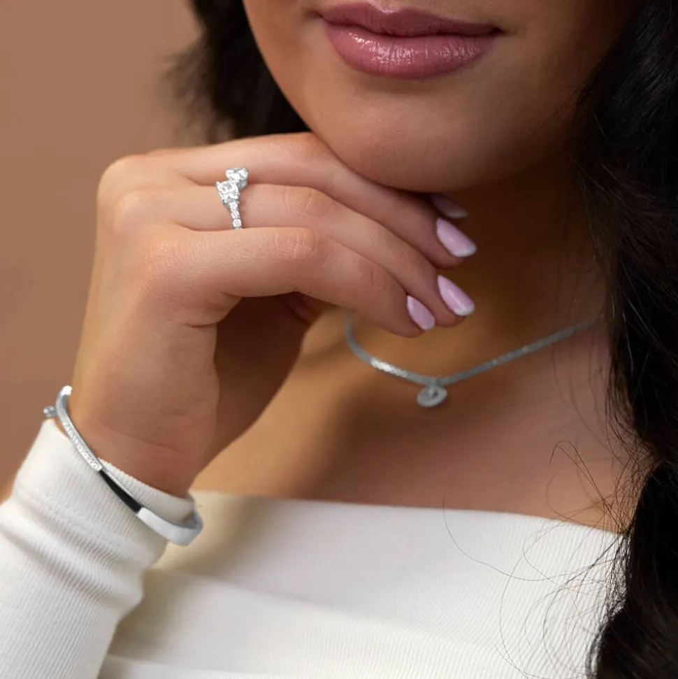 Sterling Silver Pear & Emerald Cut Cubic Zirconia Toi Et Moi Shoulders Ring