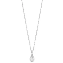 Sterling Silver Pear Cubic Zirconia Halo Pendant (Chain Included)