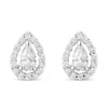 Sterling Silver Pear Cubic Zirconia Halo Cluster Stud Earrings