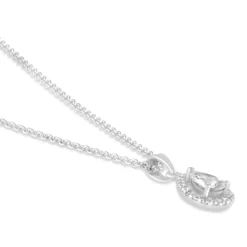 Sterling Silver Pear Cubic Zirconia Halo Pendant (Chain Included)